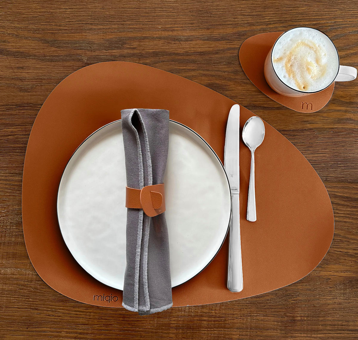 TISCHSETS aus Kunstleder Steinform 18 Teile - Cognac, Textil (40/32/3cm) - Miqio Design