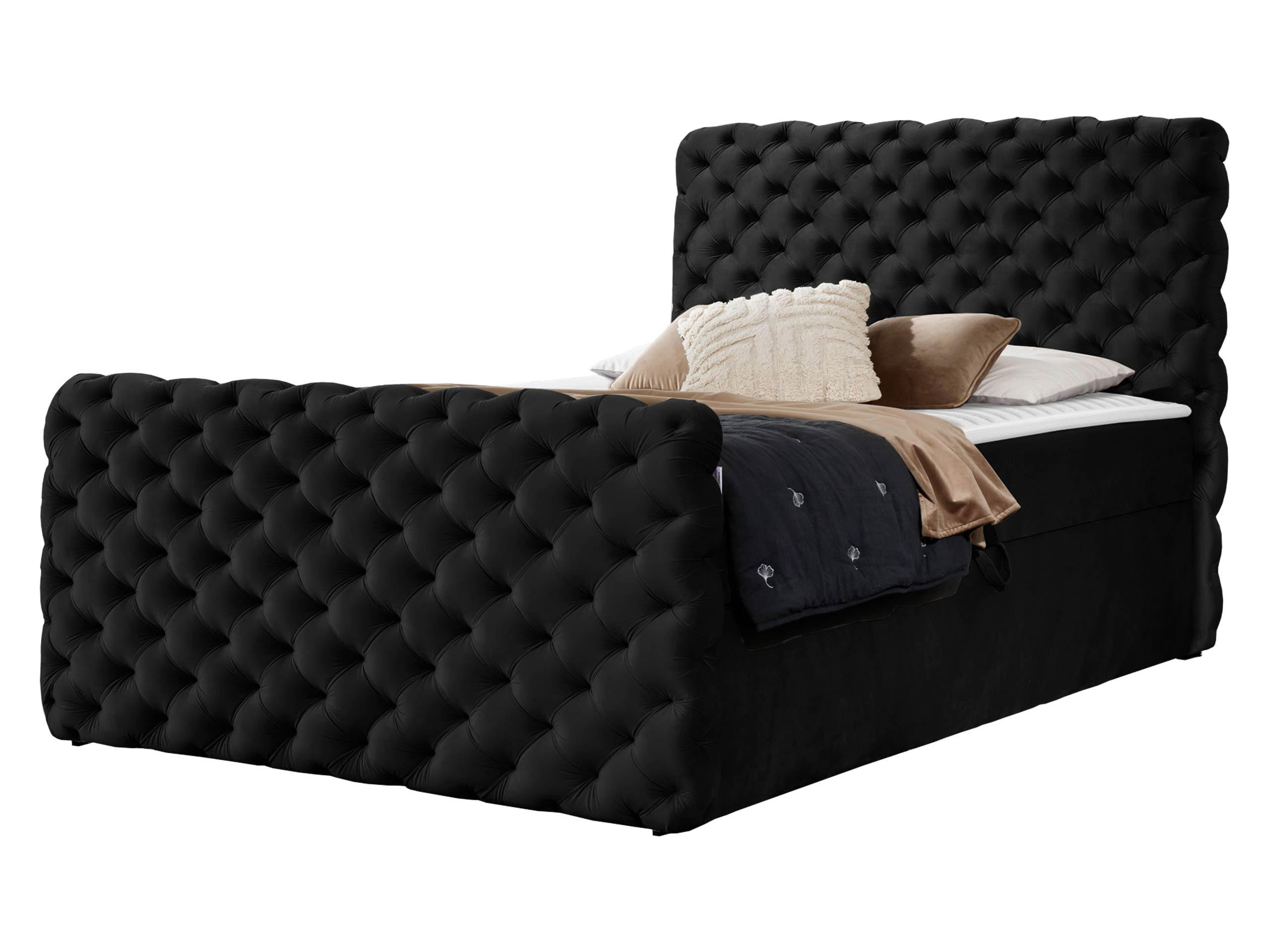 BOXBETT Chesterfield Lux - Schwarz, Holz (160/200cm) - MIRJAN24