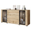 SIDEBOARD Caro SB 150 2D3S mit weißer LED Beleuchtung - Eiche Wotan/Schwarz, Holzwerkstoff/Kunststoff (150/70/40cm) - MIRJAN24