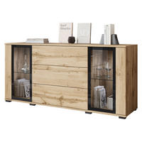 SIDEBOARD Caro SB 150 2D3S mit weißer LED Beleuchtung - Eiche Wotan/Schwarz, Holzwerkstoff/Kunststoff (150/70/40cm) - MIRJAN24