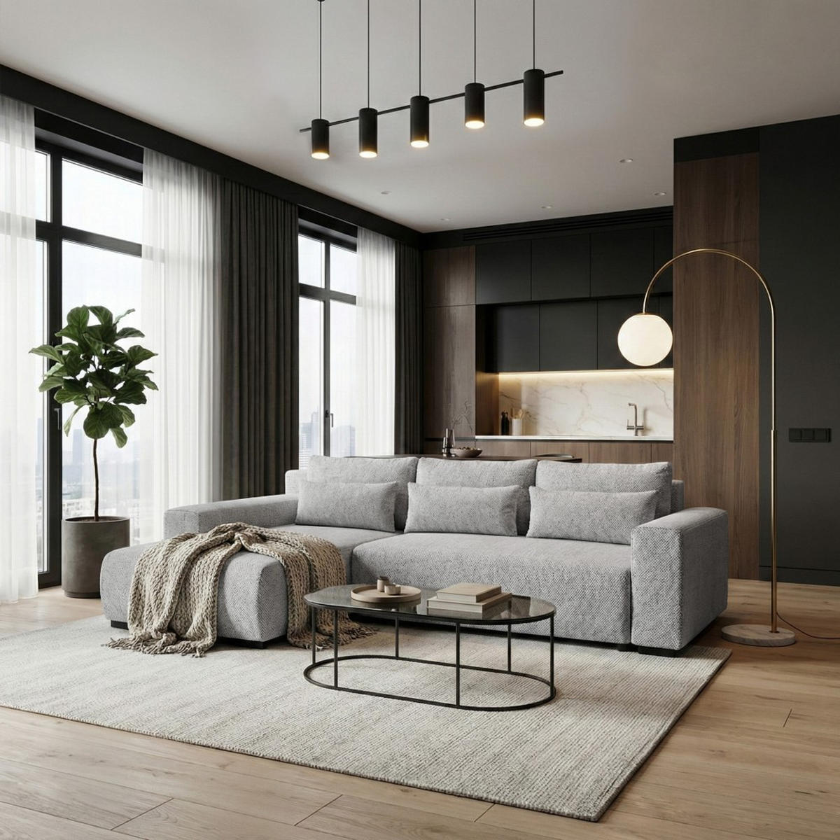 ECKSCHLAFSOFA Benny hellgrau links - Hellgrau/Schwarz, Kunststoff/Textil (271/185cm) - Beautysofa