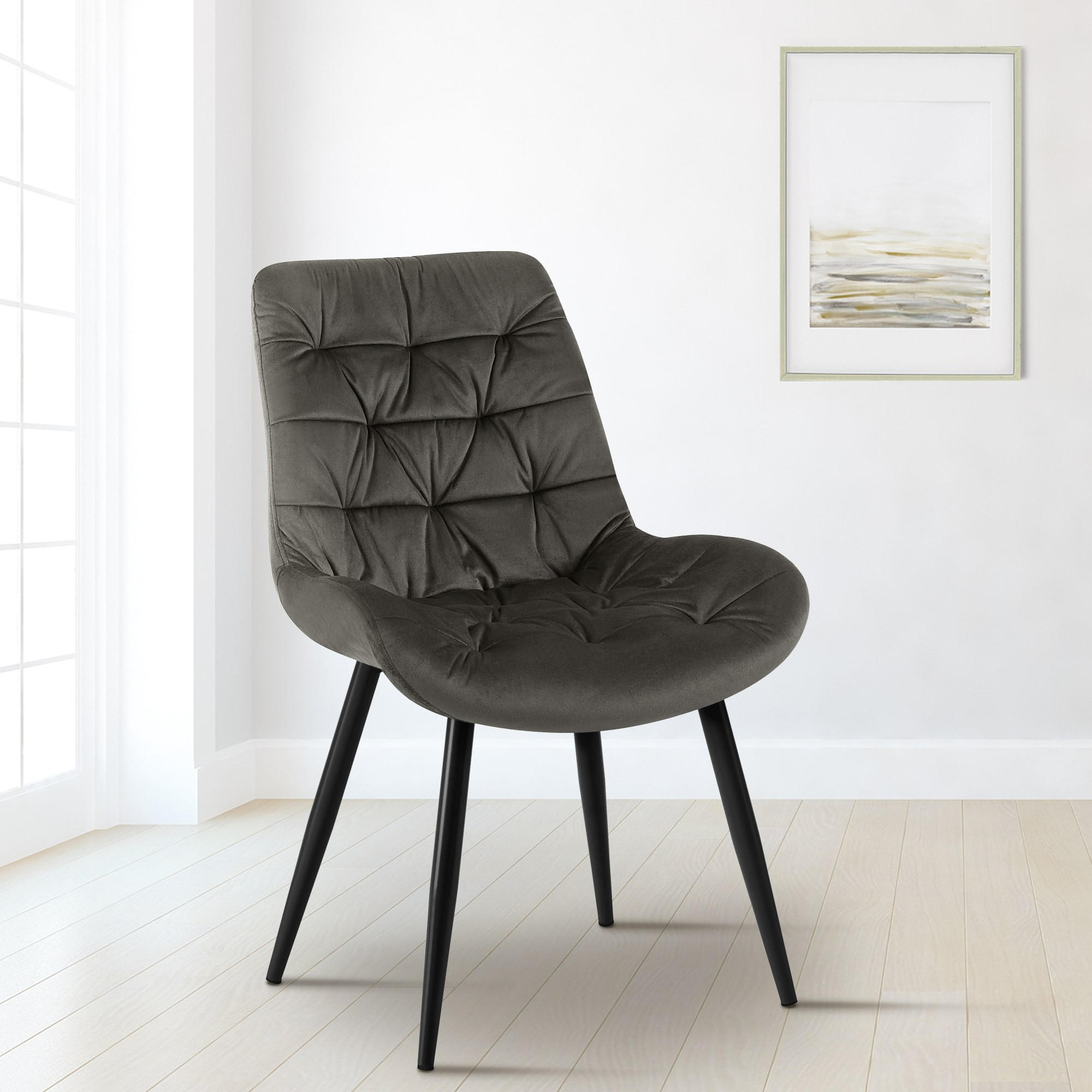 ESSZIMMERSTUHL Samt Anthrazit - Anthrazit/Schwarz, Textil/Metall (56/85/63cm) - CLP