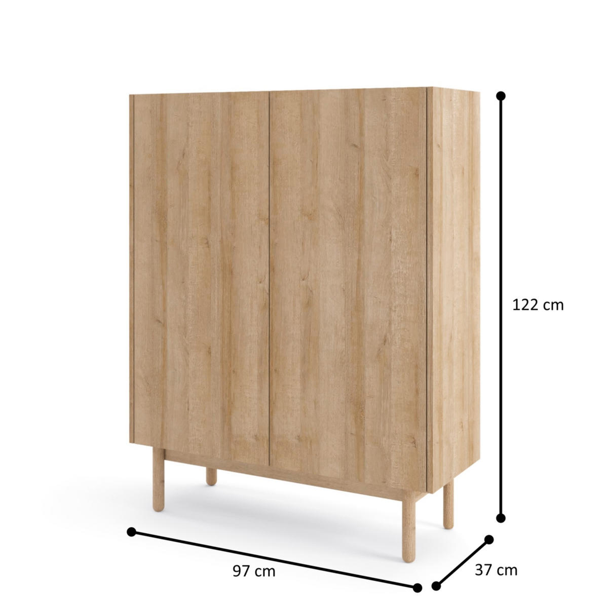 HIGHBOARD BOLOGNA 97/122/37 cm mit 2 Türen Eichefarben - Eichefarben, Holzwerkstoff (97/122/37cm) - MASSENO