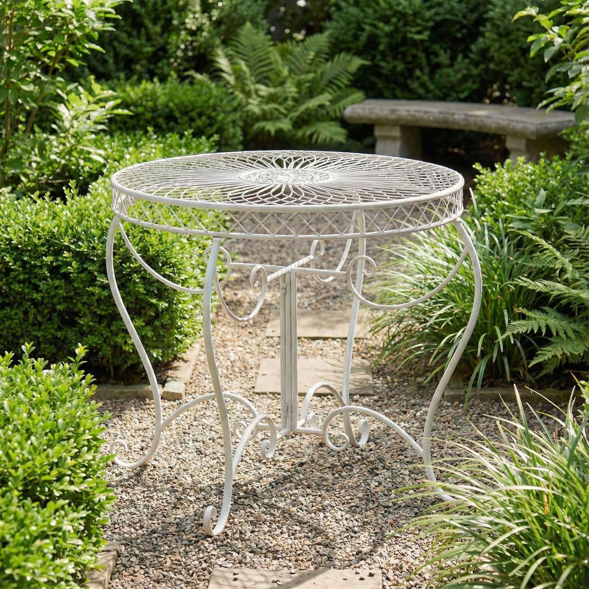 GARTENTISCH rund Ø90 cm Metall antik weiß - Schwarz/Weiß, Metall (90/90/69cm) - CLP
