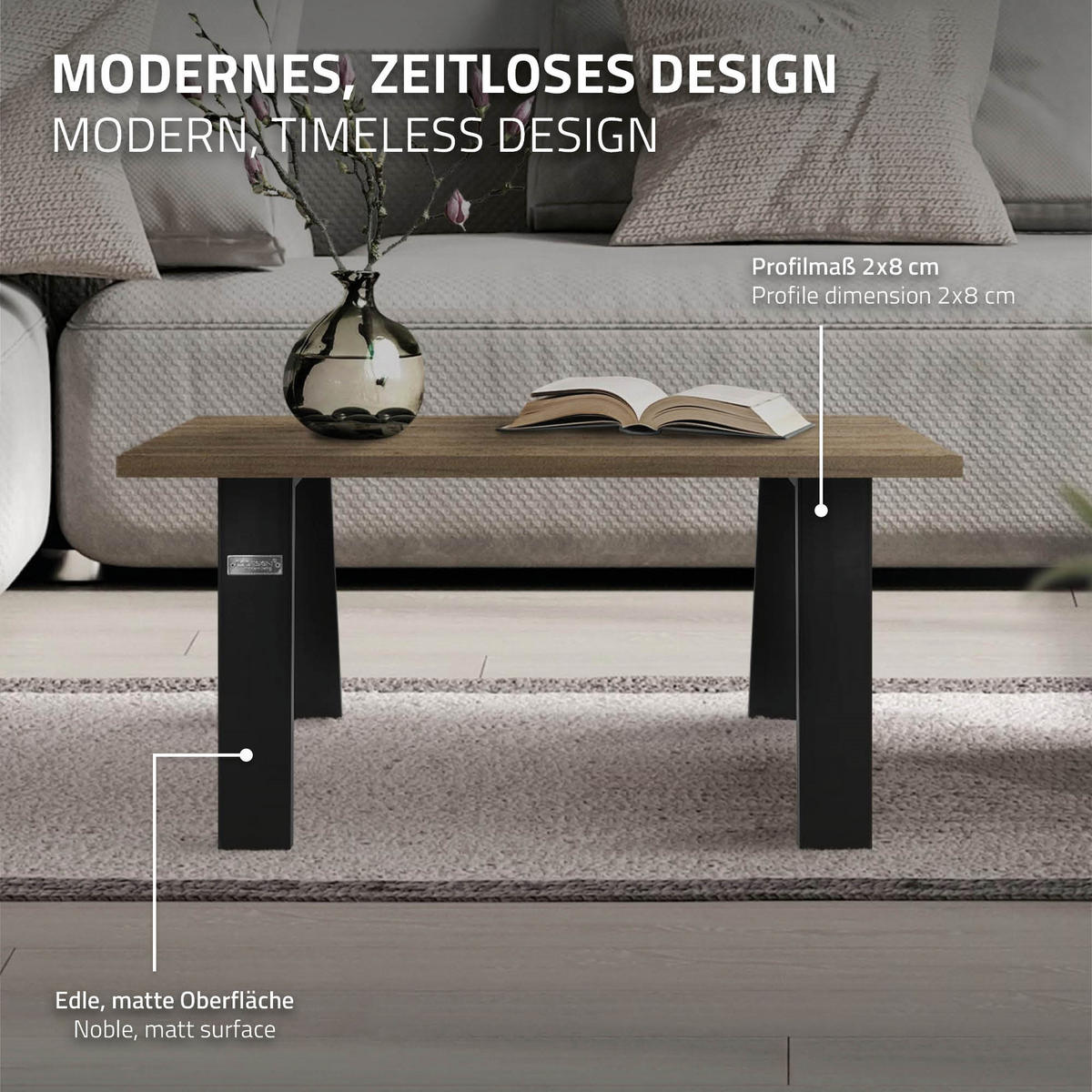 TISCHBEINE 2er Set Loft 44 x 42 cm Schwarz matt - Schwarz, Metall (44/42/8cm) - ML-DESIGN