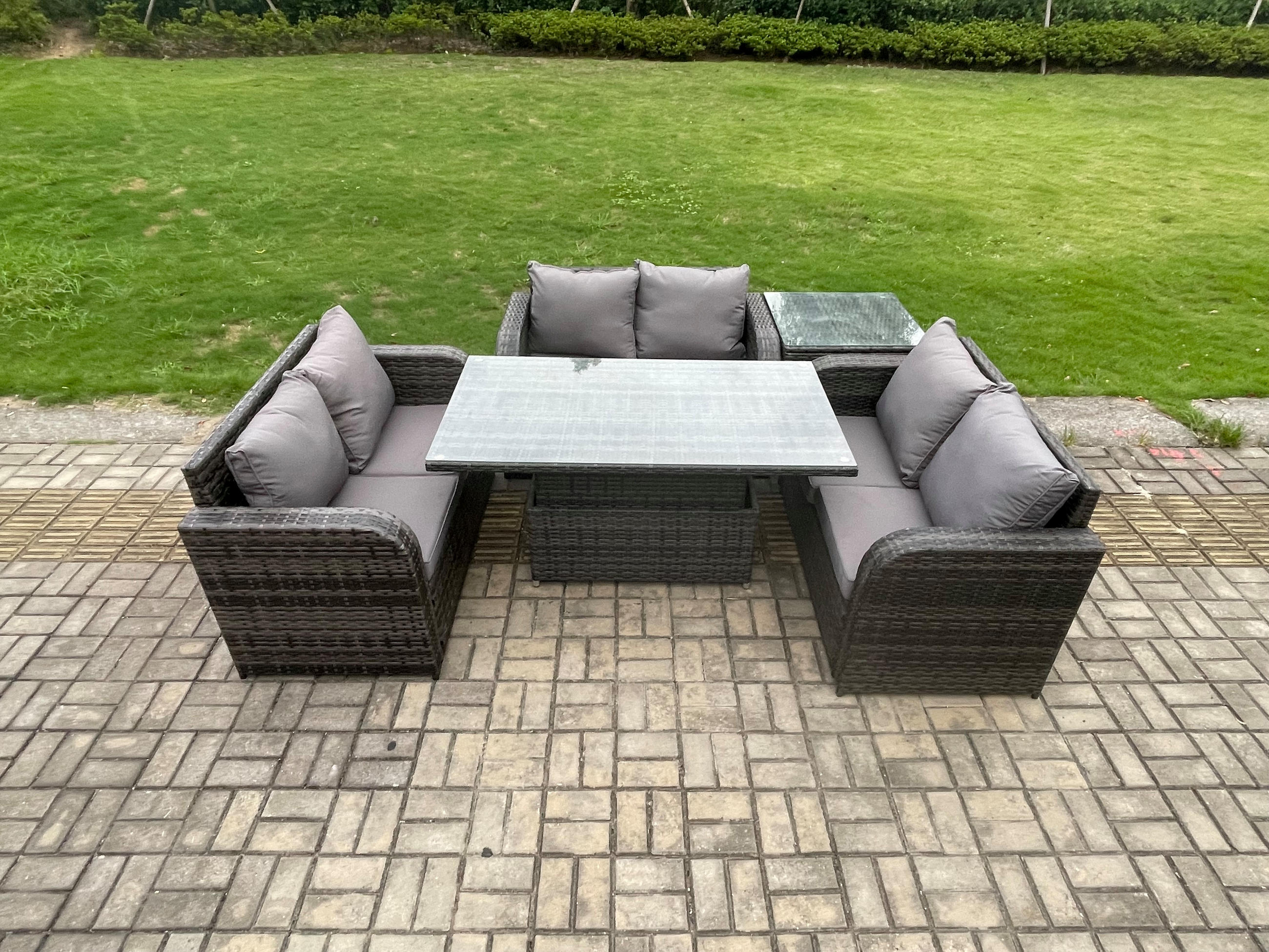 GARTENSOFA SET Polyrattan Dunkelgrau 6-Sitzer - Dunkelgrau, Metall - Fimous