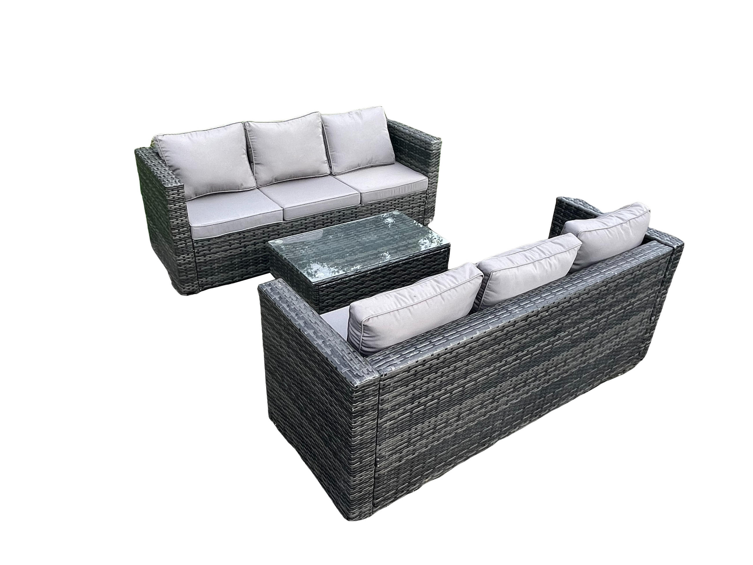 GARTENSOFA SET Polyrattan Dunkelgrau 6-Sitzer - Dunkelgrau, Metall - Fimous