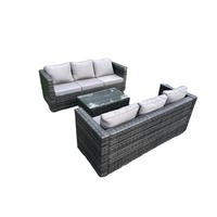 GARTENSOFA SET Polyrattan Dunkelgrau 6-Sitzer - Dunkelgrau, Metall - Fimous