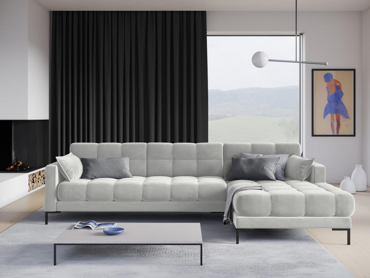 ECKSOFA rechts Mamaia aus Samt silber 5 Sitzplätze - Silberfarben, Textil (185/293cm) - Micadoni