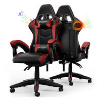 GAMINGSTUHL Schwarz-Rot mit Bluetooth Lautsprechern ergonomisch höhenverstellbar - Rot, Metall (66/124/58cm) - Rattrix