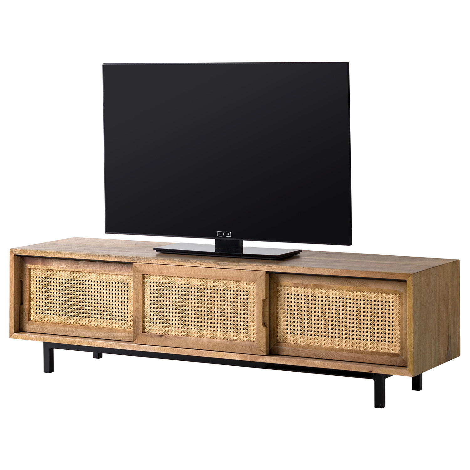 TV-LOWBOARD - Mango massiv / Wiener Geflecht - Beige/Schwarz, Holz (160/45/43cm) - home24