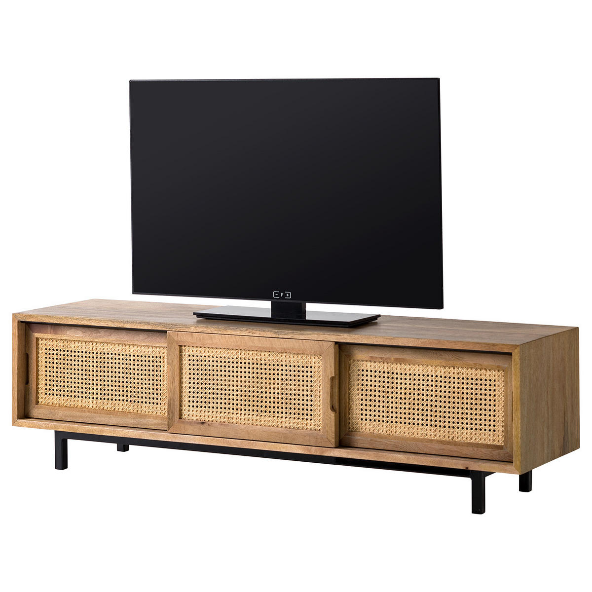 TV-LOWBOARD - Mango massiv / Wiener Geflecht - Beige/Schwarz, Holz (160/45/43cm) - home24