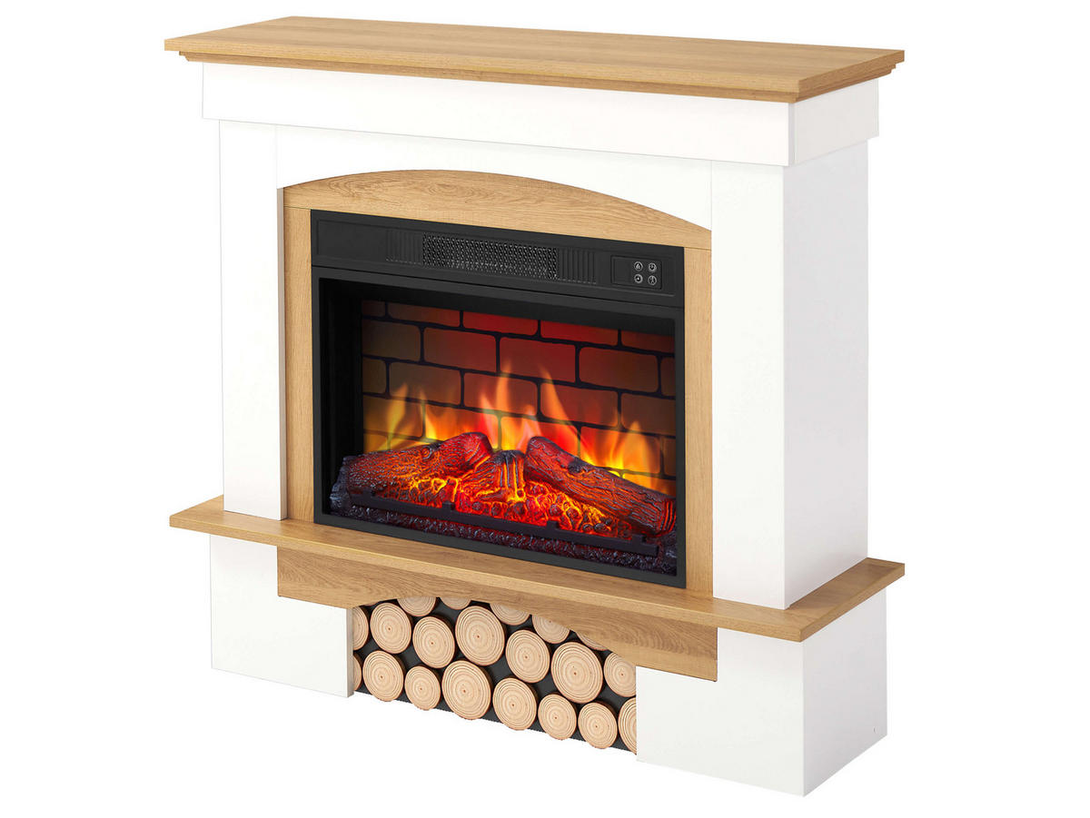 ELEKTROKAMIN Woodley AF23BS Weiß Eiche Natur – Breite 96 cm, 3D-Flammeneffekt, LED-Beleuchtung, Heizfunktion - Weiß, Glas/Holzwerkstoff (98.5/90/30cm) - ArtiFlame
