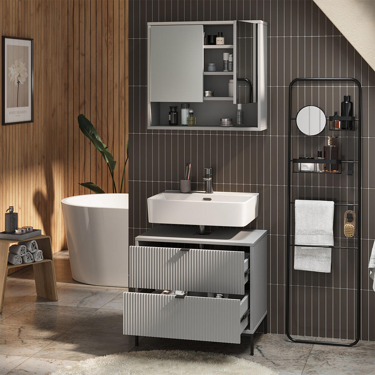 BADMÖBEL-SET Eliza Grau 2 Teile - Grau, Holzwerkstoff (70/63/45.1cm) - Vicco