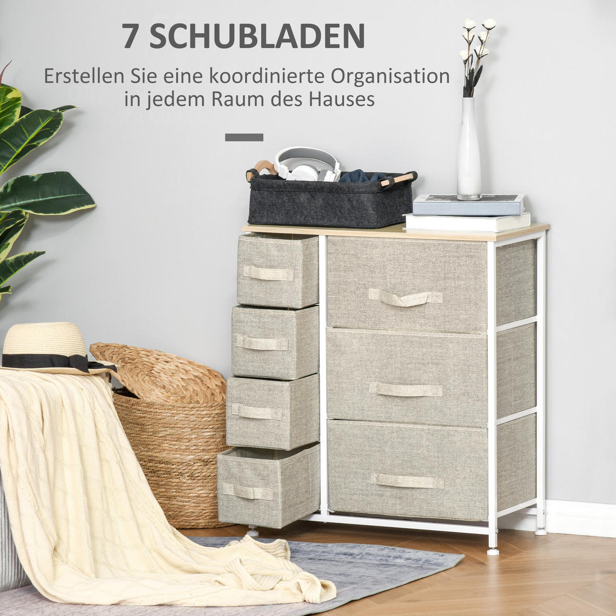 SCHUBLADENSCHRANK, Holz, Hellgrau - Hellgrau, Metall (30/71/63.5cm) - HOMCOM