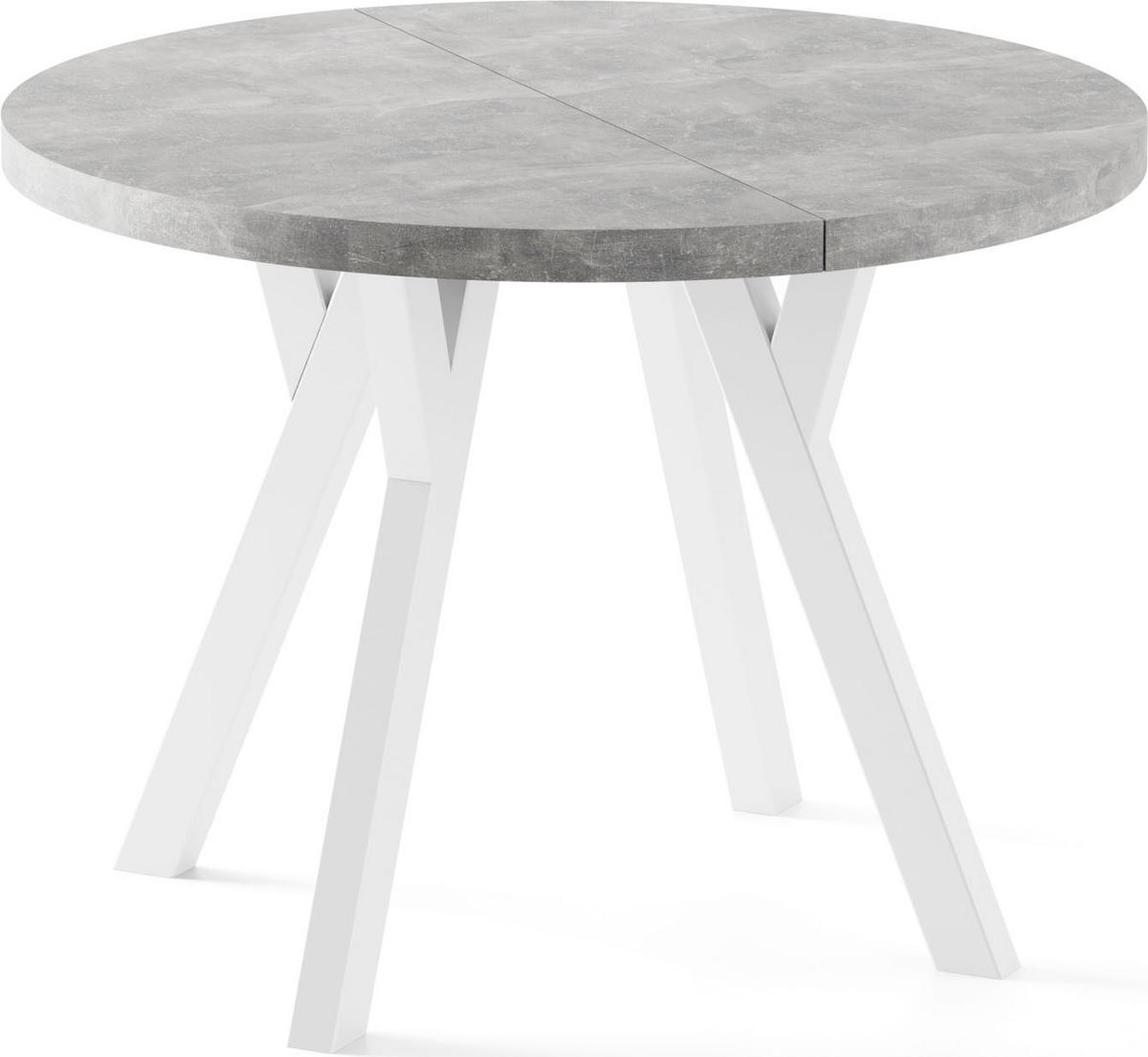 ESSTISCH Twixy XXL groß rund oval ausziehbar, Beton Grau 100-300/100/76 cm - Hellgrau/Weiß, Holz/Holzwerkstoff (100/100/76cm) - WFL GROUP