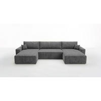 WOHNLANDSCHAFT VIENNA U-Form dunkelgrau Cord Poso 60 - Schlaffunktion, Bettkasten - Anthrazit, Textil (385/86/185cm) - Cornero