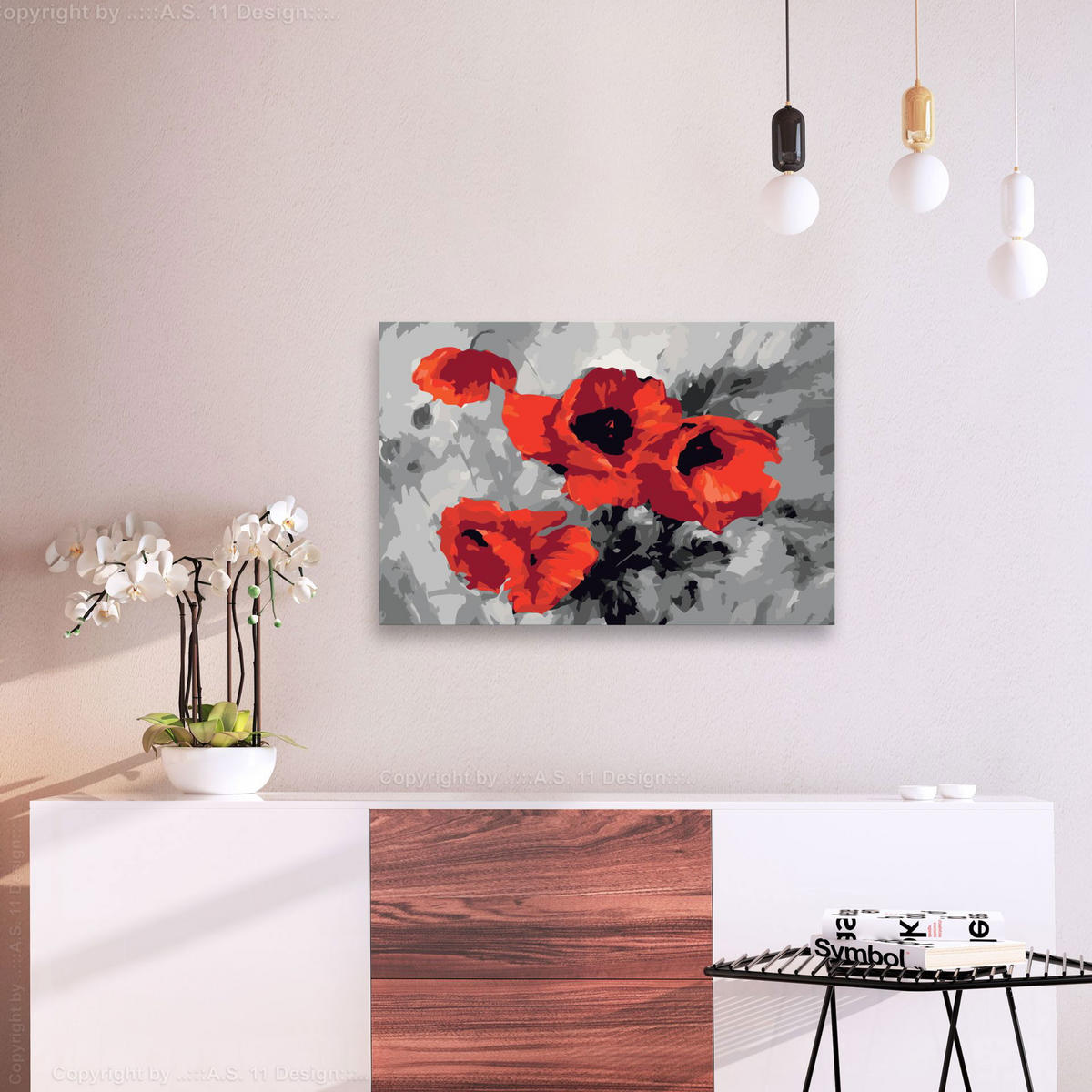 MALEN NACH ZAHLEN 50/40 cm - Rot/Grau, Textil (1.4/40cm) - KUNSTLOFT