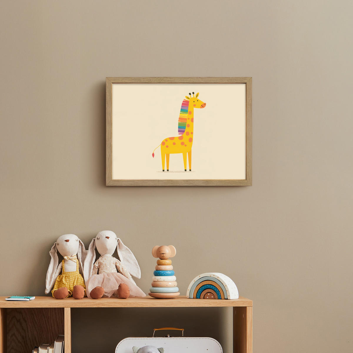 NÁSTĚNNÁ LAMPA S AKUMULÁTOREM Žirafa - Duhová hříva - béžová 40x30 cm - béžová, kompozitní dřevo (40/30/8cm) - OnlyWow