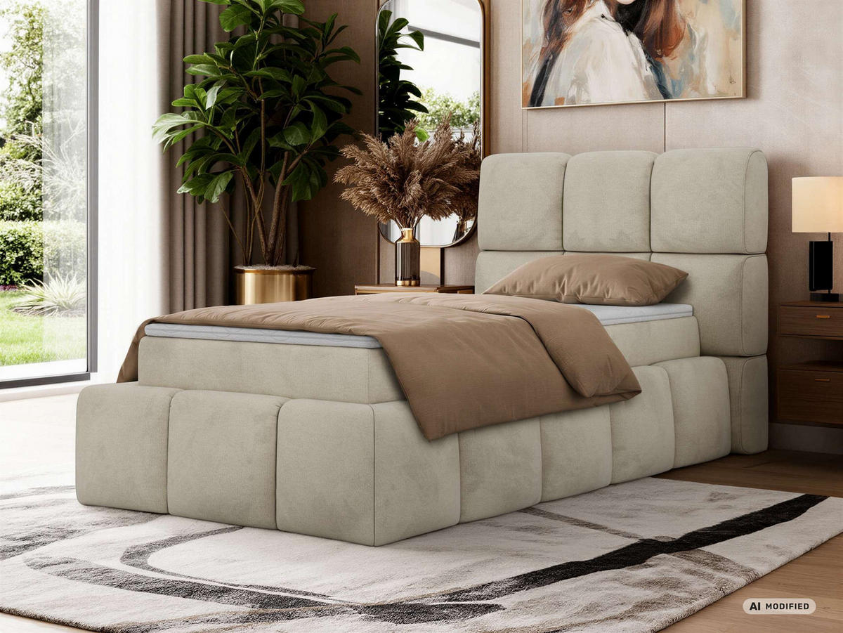 BOXBETT NIRA 90/200 - Beige Velvet - Topper Visco - H3 - Beige/Schwarz, Kunststoff/Textil (200/90cm) - MKS