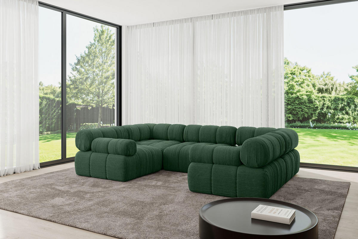 WOHNLANDSCHAFT modulares Sofa Birno-U1 - 285x190x70 cm Grün Cord - Grün, Holzwerkstoff/Textil (285/70/190cm) - ALTDECOR