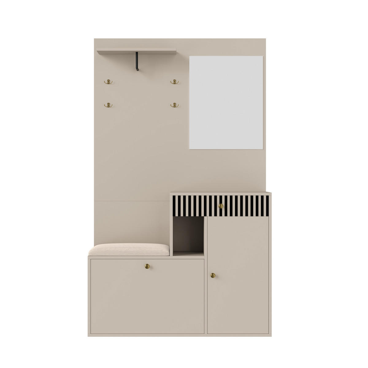 GARDEROBENSET 110/37/185,5 cm aus MDF mit Spiegel und gepolsterter Sitzfläche Beige/Creme - Beige, Holzwerkstoff (110/185.5/37cm) - Modenvie