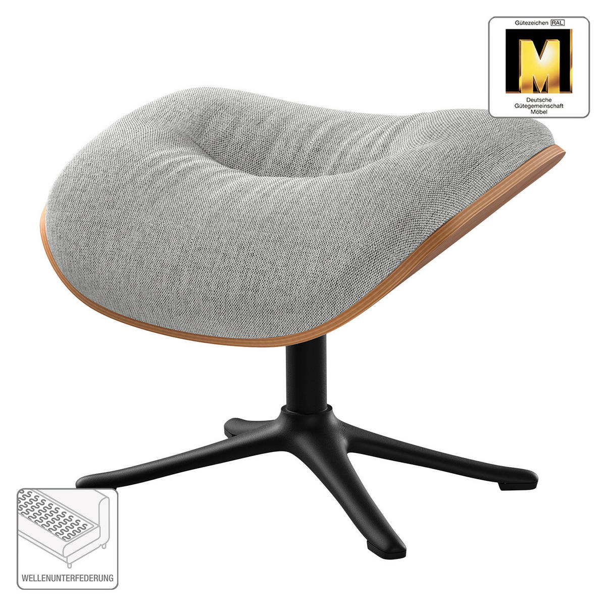 POLSTERHOCKER - Hellgrau/Schwarz, Textil/Metall (44/39/42cm) - home24