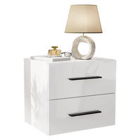 NACHTTISCH LINA LUX hängend mit Griffen und Hochglanzplatte – Griffe: Schwarz - Weiß, Holzwerkstoff (45/41.8/38.5cm) - Lookway