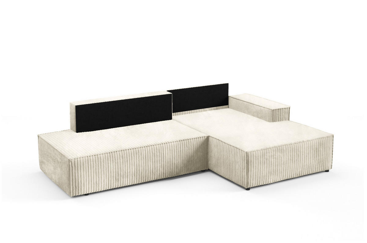 ECKSOFA TESSO R-S Creme Kordstoff mit Schlaffunktion - Creme, Holz (247/170cm) - MASSENO