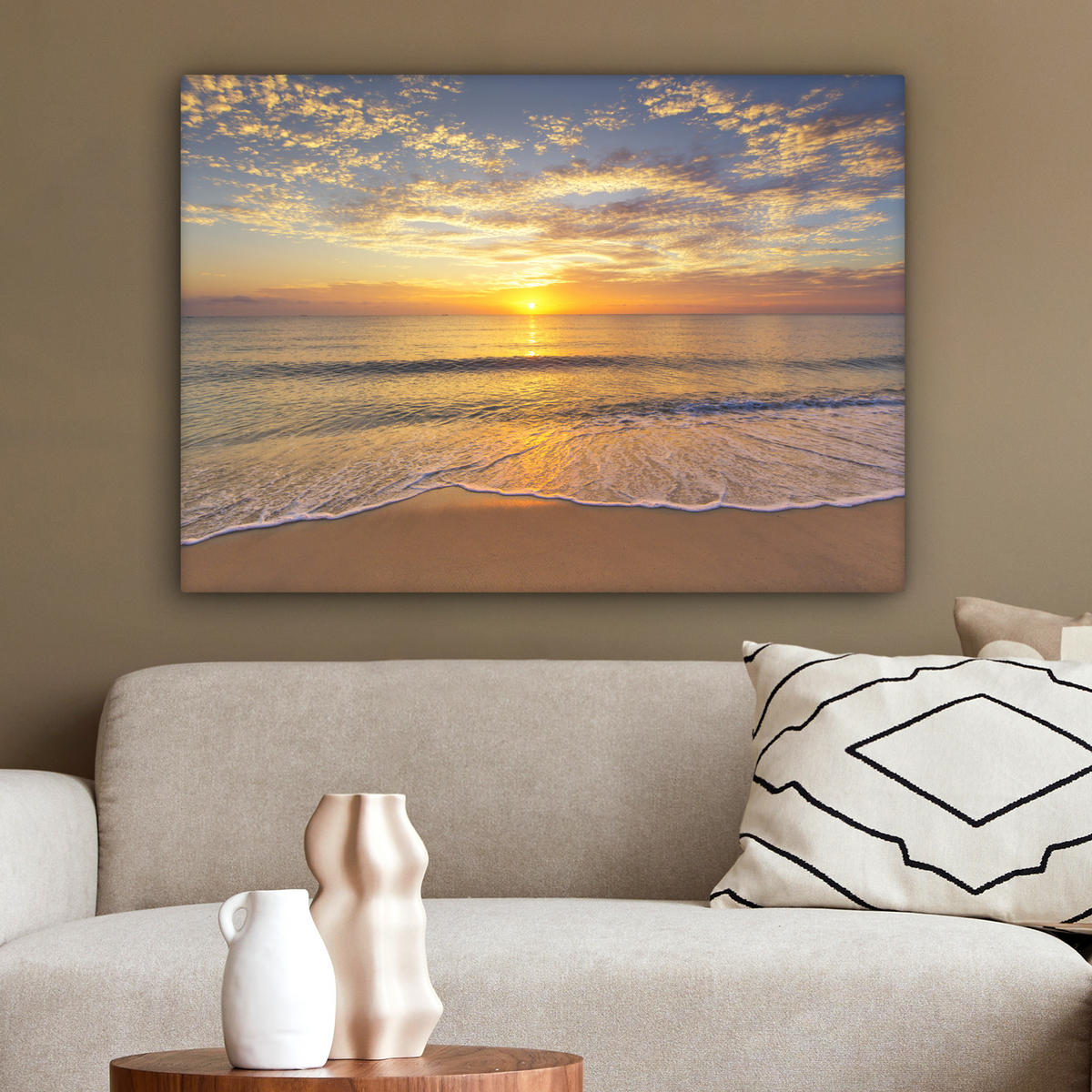 LEINWANDBILD Strand - Sonnenuntergang - Meer Wandbilder 80x60 cm - Gelb, Textil (80/60cm) - MuchoWow