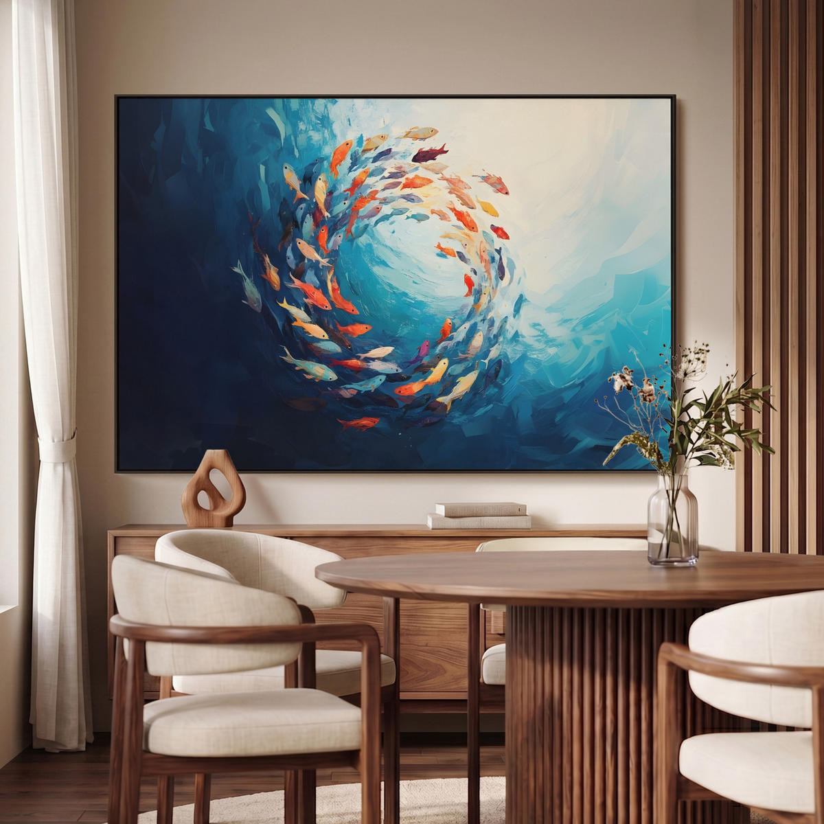 LEINWAND Bilder mit Rahmen - Meer - Fische - Bunt - Dynamisch - 150x100 - Hellblau, Textil (150/100cm) - MuchoWow