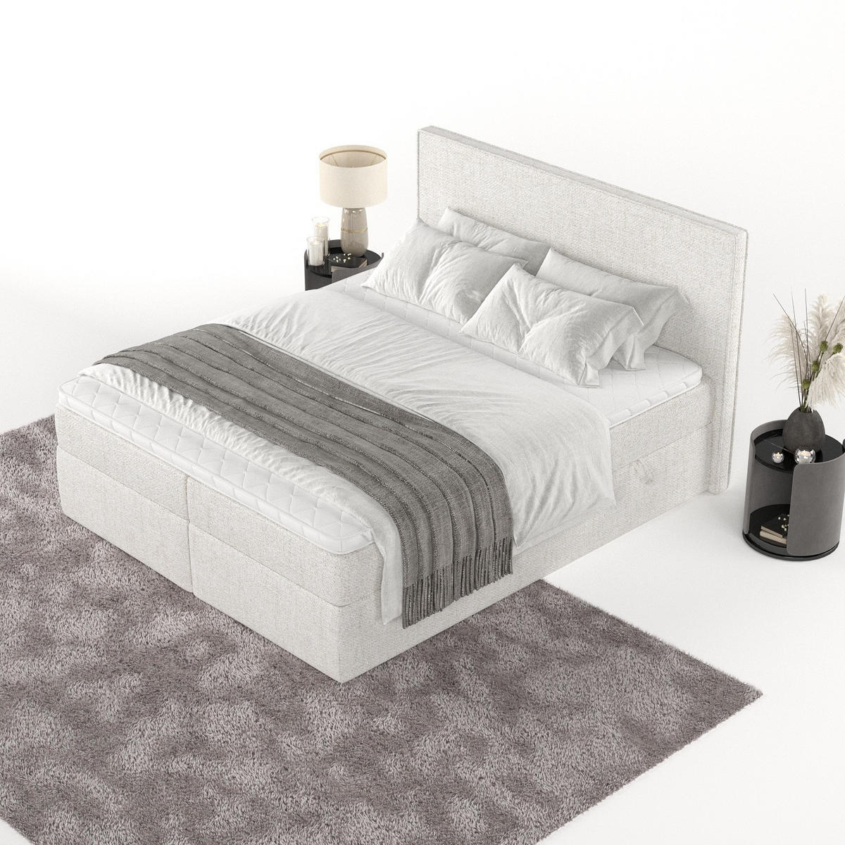 BOXBETT Nuvia 180/200 cm Creme im Neve Stoff - Creme/Schwarz, Holz/Holzwerkstoff (180/200cm) - AltaBeds