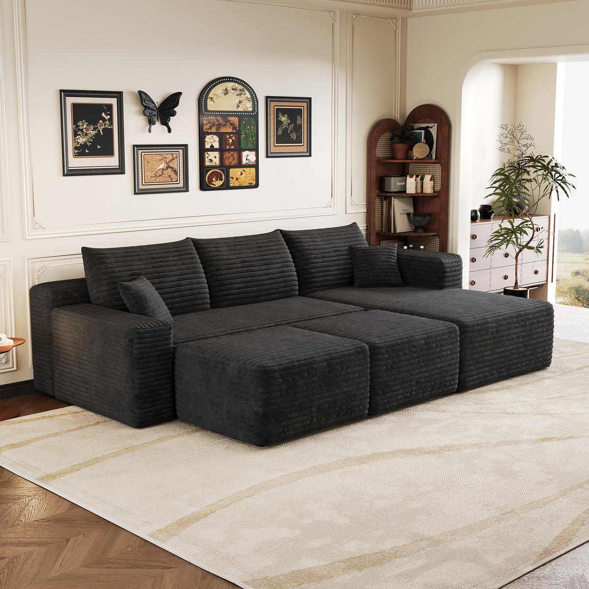 WOHNLANDSCHAFT Cord Schwarz ohne Montage - Schwarz, Textil (241/58/151cm) - WISHDOR