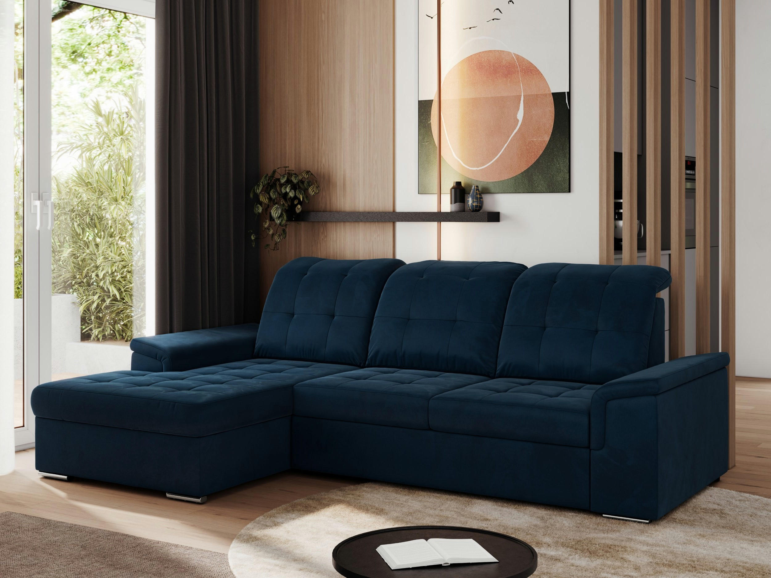 ECKSOFA MADRITO L - Dunkelblau Velorus - Links - Silberfarben/Dunkelblau, Textil/Metall (160/256cm)