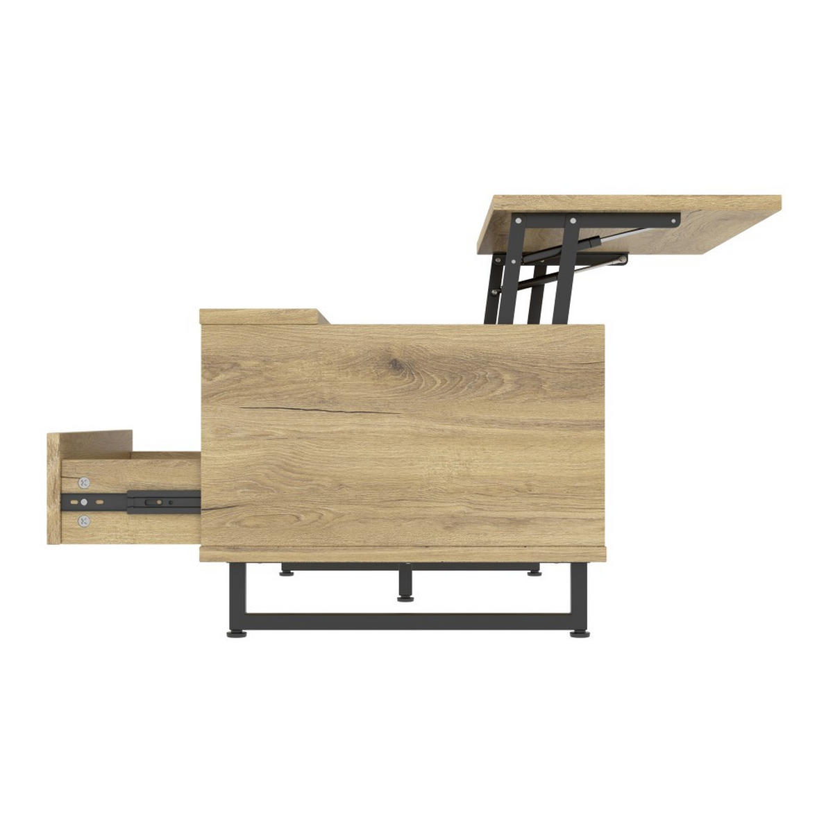 COUCHTISCH mit LED-Streifen an der Unterseite, Schubladen und Fächern, Naturfarbe - Naturfarben, Holz (106.5/50/27.5cm) - KOMHTOM