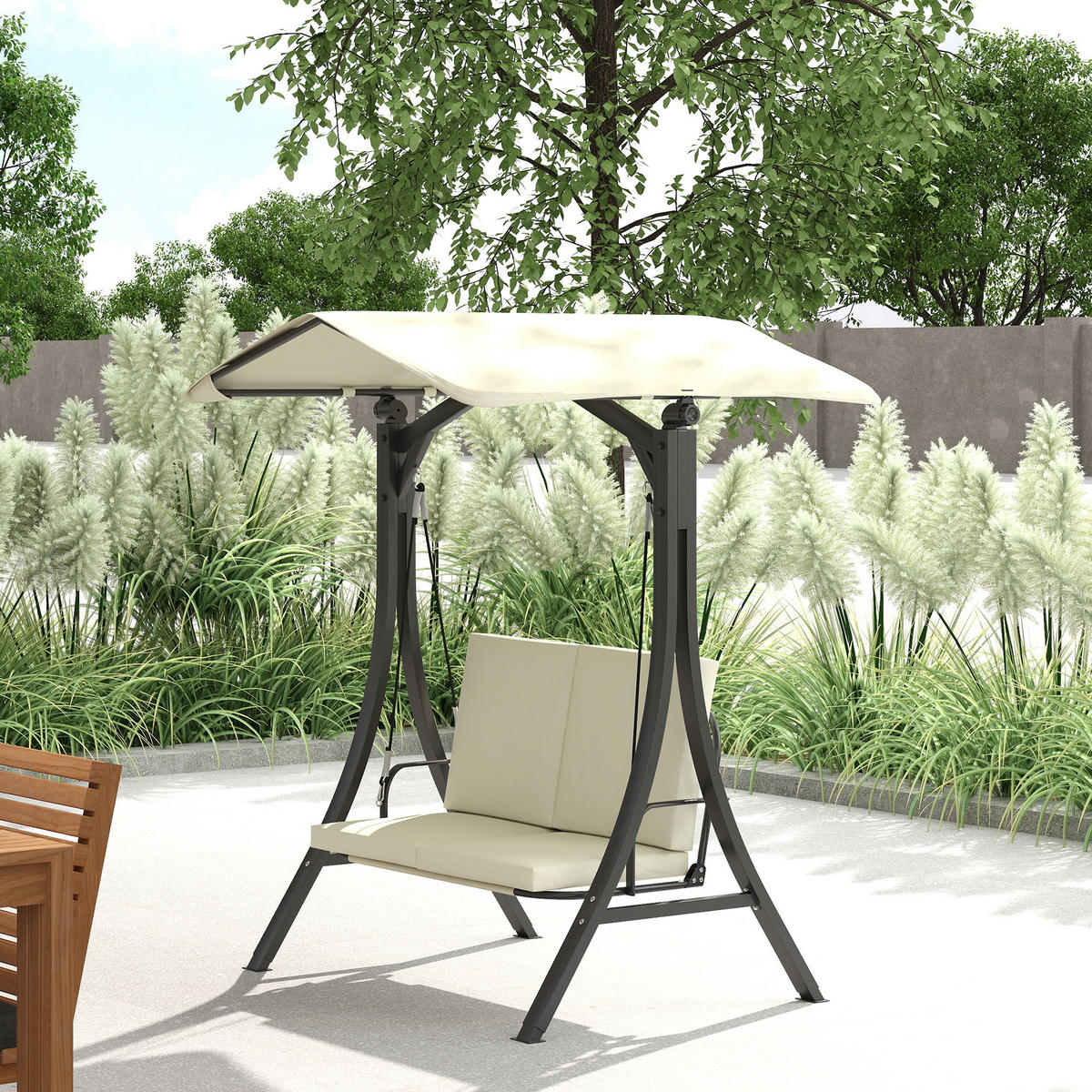 HOLLYWOODSCHAUKEL Cremeweiß 2-Sitzer 150/120/182 cm - Creme, Metall (150/182/120cm) - PANGIVO