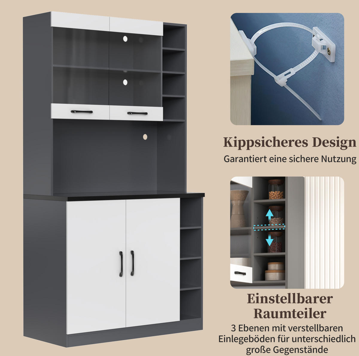 BUFFET 100/187/47 cm Grau/Weiß aus MDF mit LED-Beleuchtung - Weiß, Holzwerkstoff (47/187/100cm) - OKMYHOME