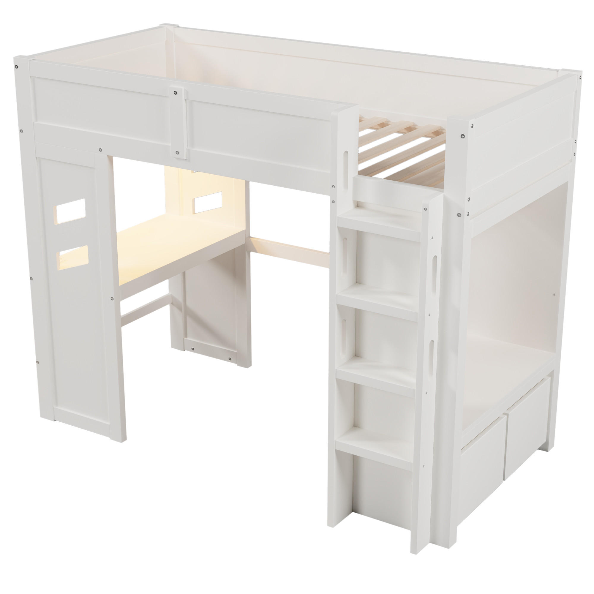 HOCHBETT 90/200 cm DE-04500, mit Schreibtisch und LED in Weiß - Weiß, Holz/Holzwerkstoff (90/200cm) - ComfortXL