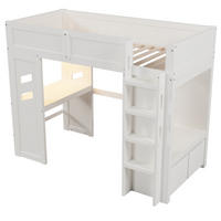 HOCHBETT 90/200 cm DE-04500, mit Schreibtisch und LED in Weiß - Weiß, Holz/Holzwerkstoff (90/200cm) - ComfortXL