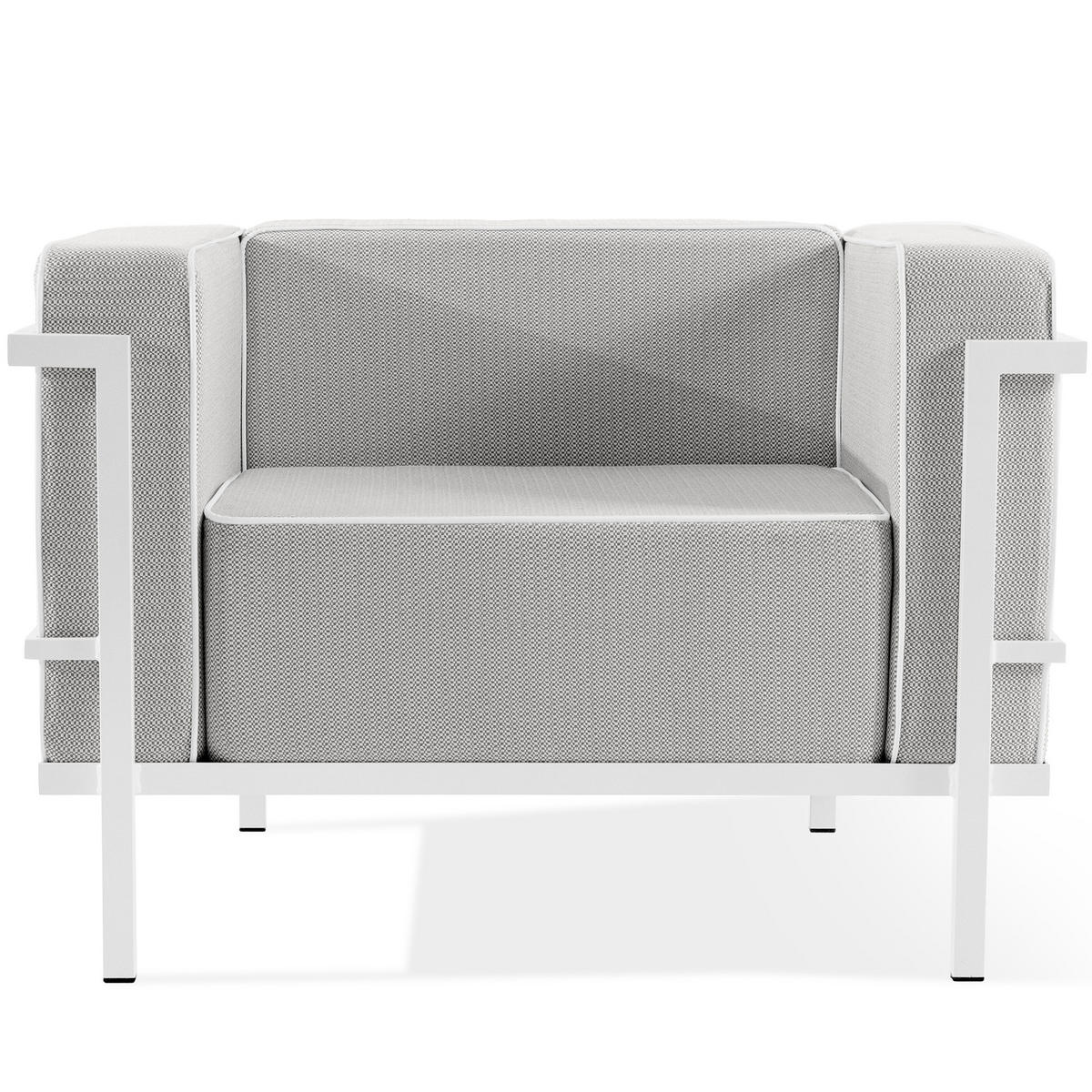 GARTENLOUNGE-SET TRIGLO 4-tlg., 1x Tisch, 2x Sessel, 1x Sofa 2-Sitzer, Modern, Weiß - Dunkelgrau/Weiß, Glas/Textil - KONSIMO®