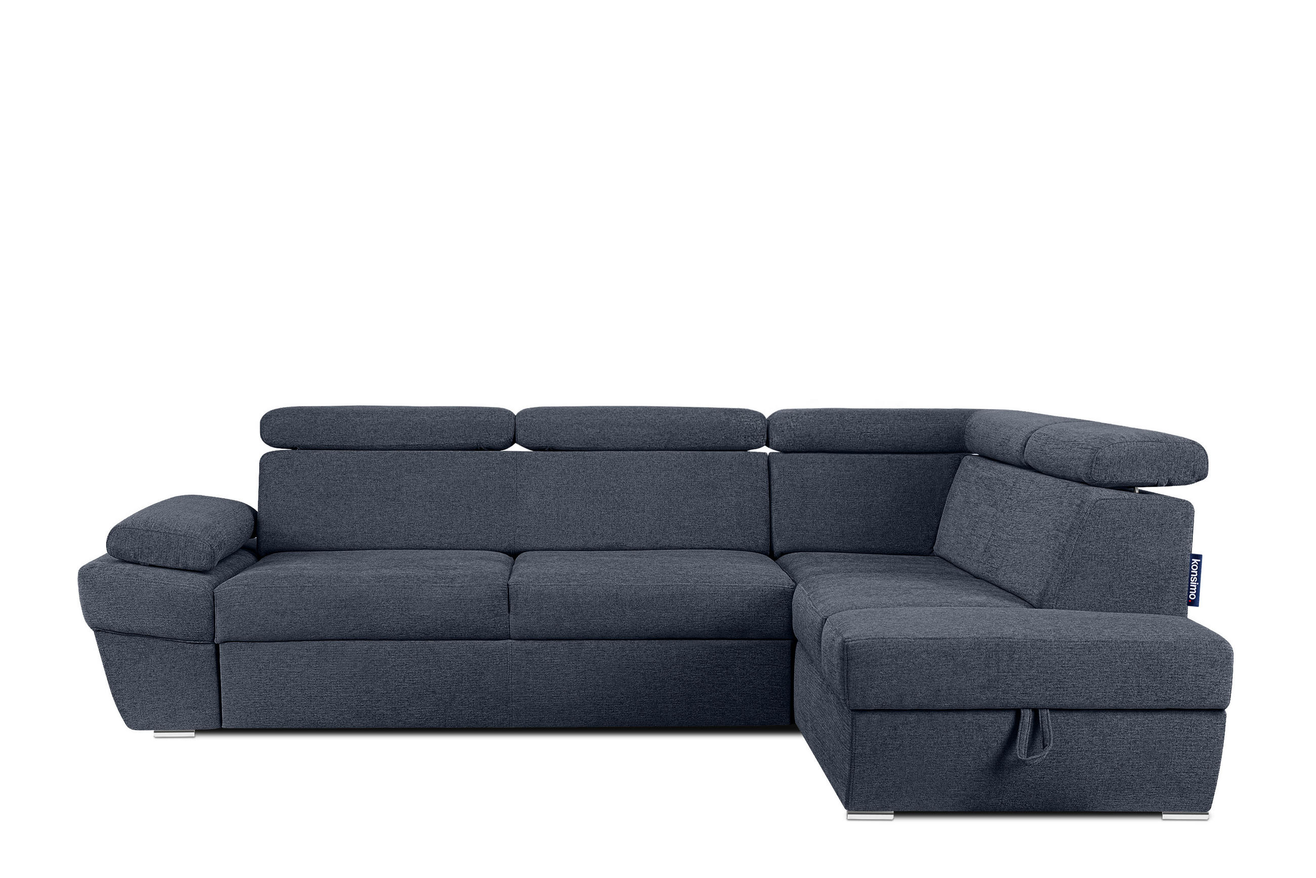 SCHLAFECKSOFA RATLO rechts 4/5-Sitzer mit Bettkasten, dunkelblau - Silberfarben/Dunkelblau, Textil (270/190cm) - KONSIMO®