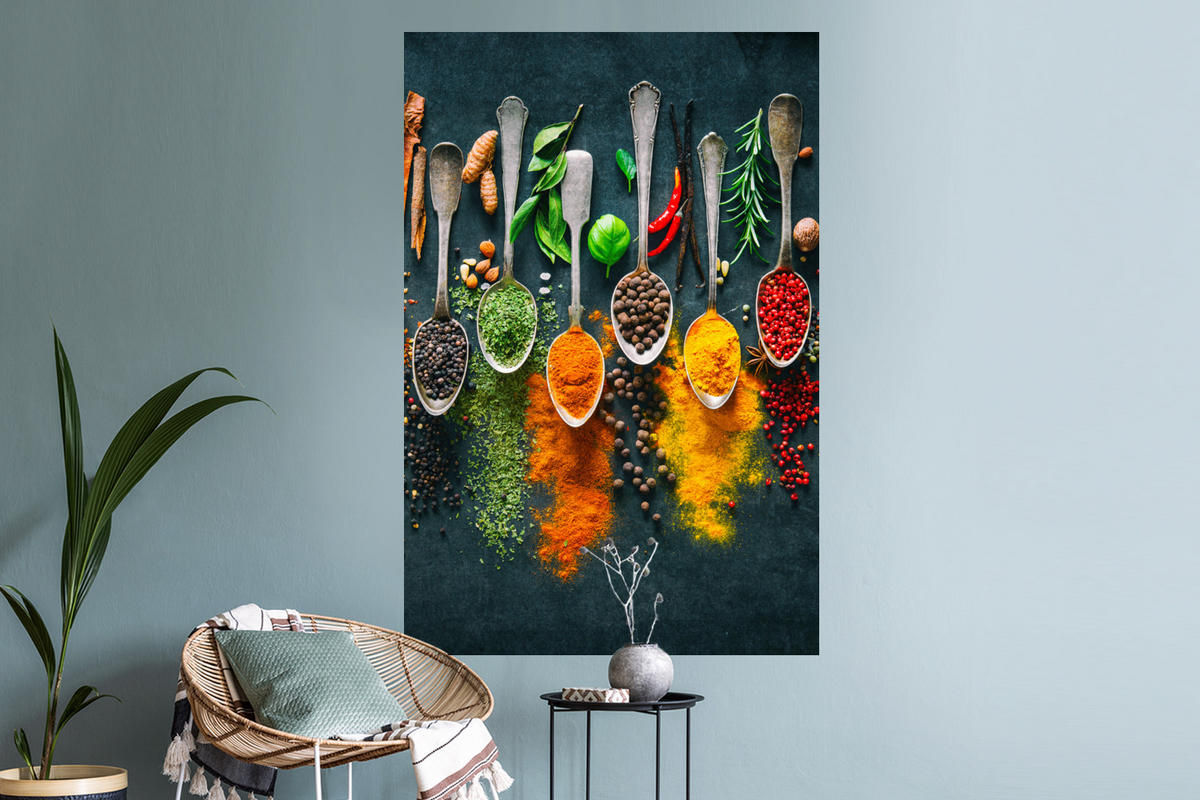 WANDTATTOO Kräuter - Gewürze - Löffel 80x120 cm - Currygelb, Kunststoff (80/120/0.1cm) - MuchoWow