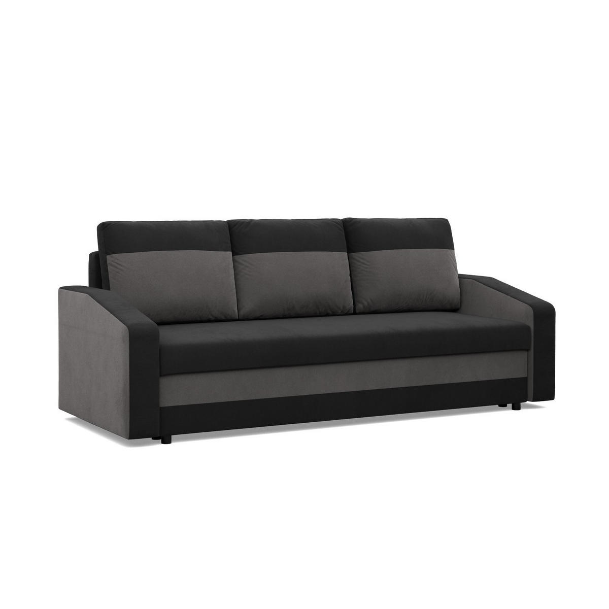 SOFA 3-SITZER MIT SCHLAFFUNKTION ORION, Schwarz + Grau - Schwarz/Grau, Textil (220/85/92cm)