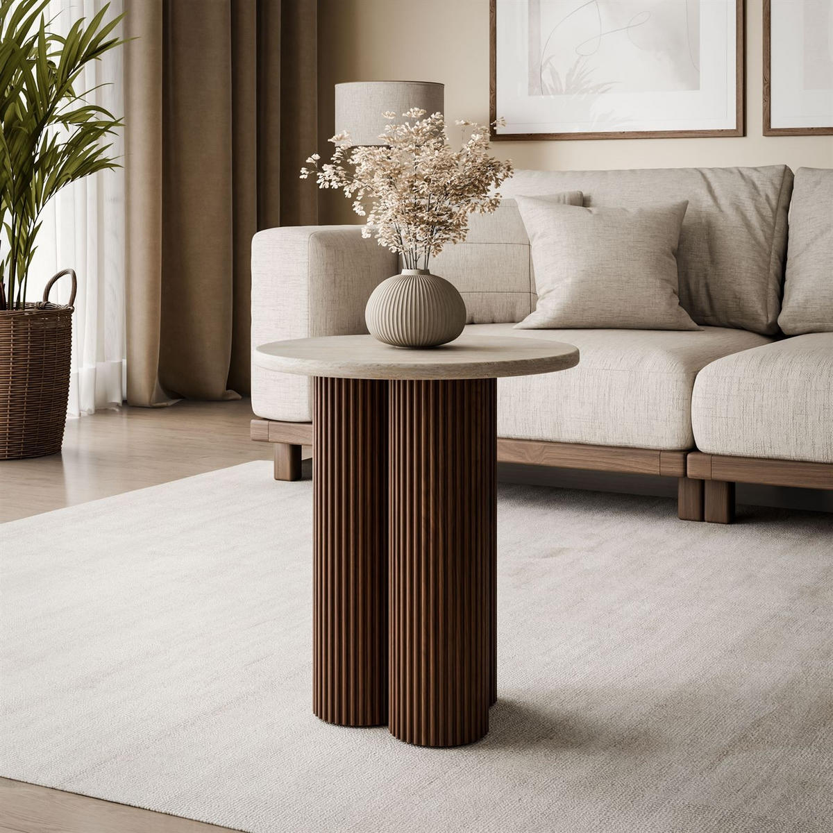 COUCHTISCH CANYON S mit gerilltem Sockel - Nussbaumfarben, Holzwerkstoff (50/50/56cm) - Lookway