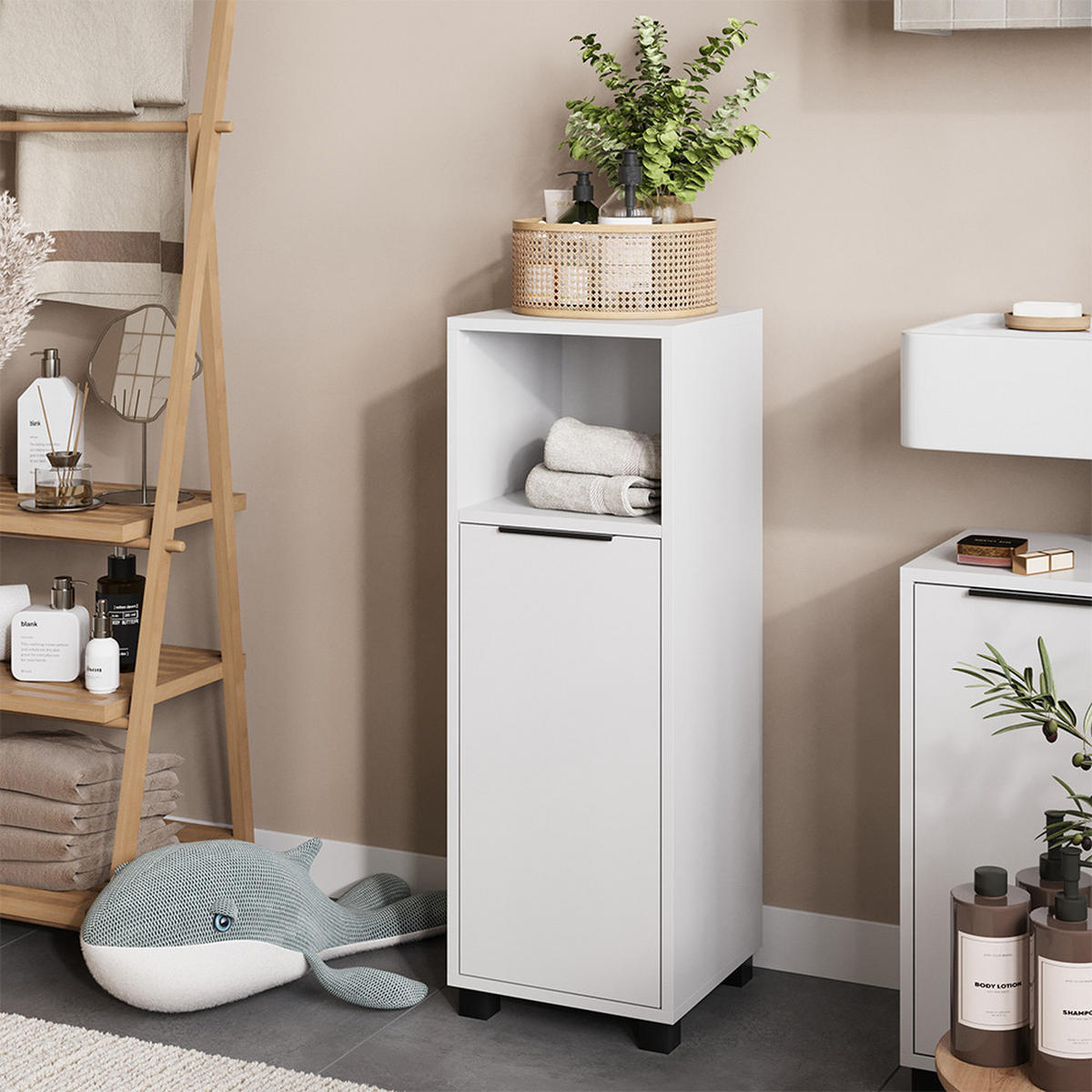 MIDISCHRANK Alina Weiß 30 x 86 cm mit 3 Fächern - Weiß, Holzwerkstoff (30/86/30cm) - Vicco