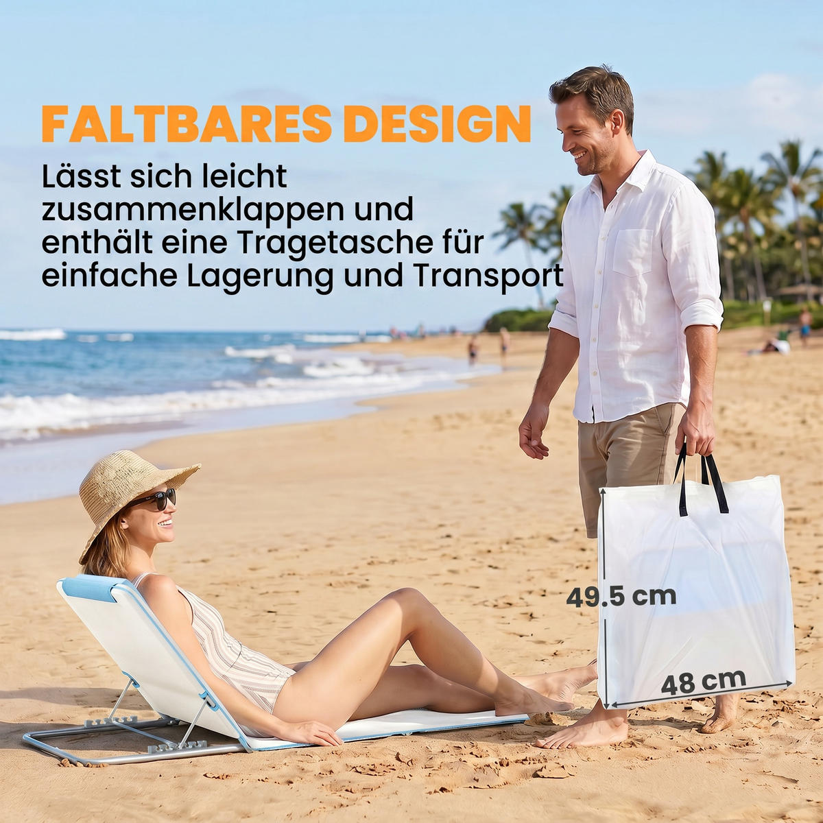 HÖHENVERSTELLBARE STRANDLIEGE, 134 x 48 x 33-43 cm, Stahl, Beige - Beige, Kunststoff (48/43/134cm) - Outsunny