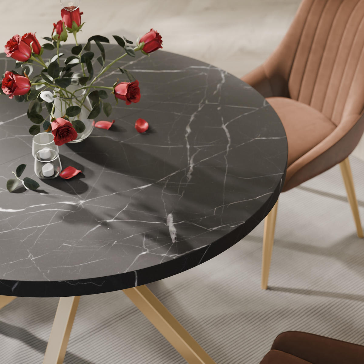 AUSZIEHTISCH MILTON 100-176/76 cm mit Metallgestell, Gold / Grigia Pietra - Goldfarben/Grau, Holzwerkstoff/Metall (100/100/76cm) - Idohome