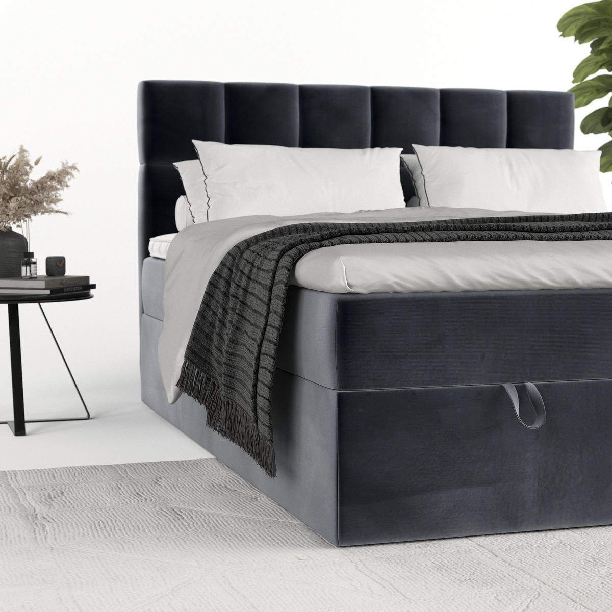 BOXBETT Savio 180/200 cm Dunkelgrau im Kronos Stoff - Dunkelgrau/Schwarz, Holz/Holzwerkstoff (180/200cm) - AltaBeds