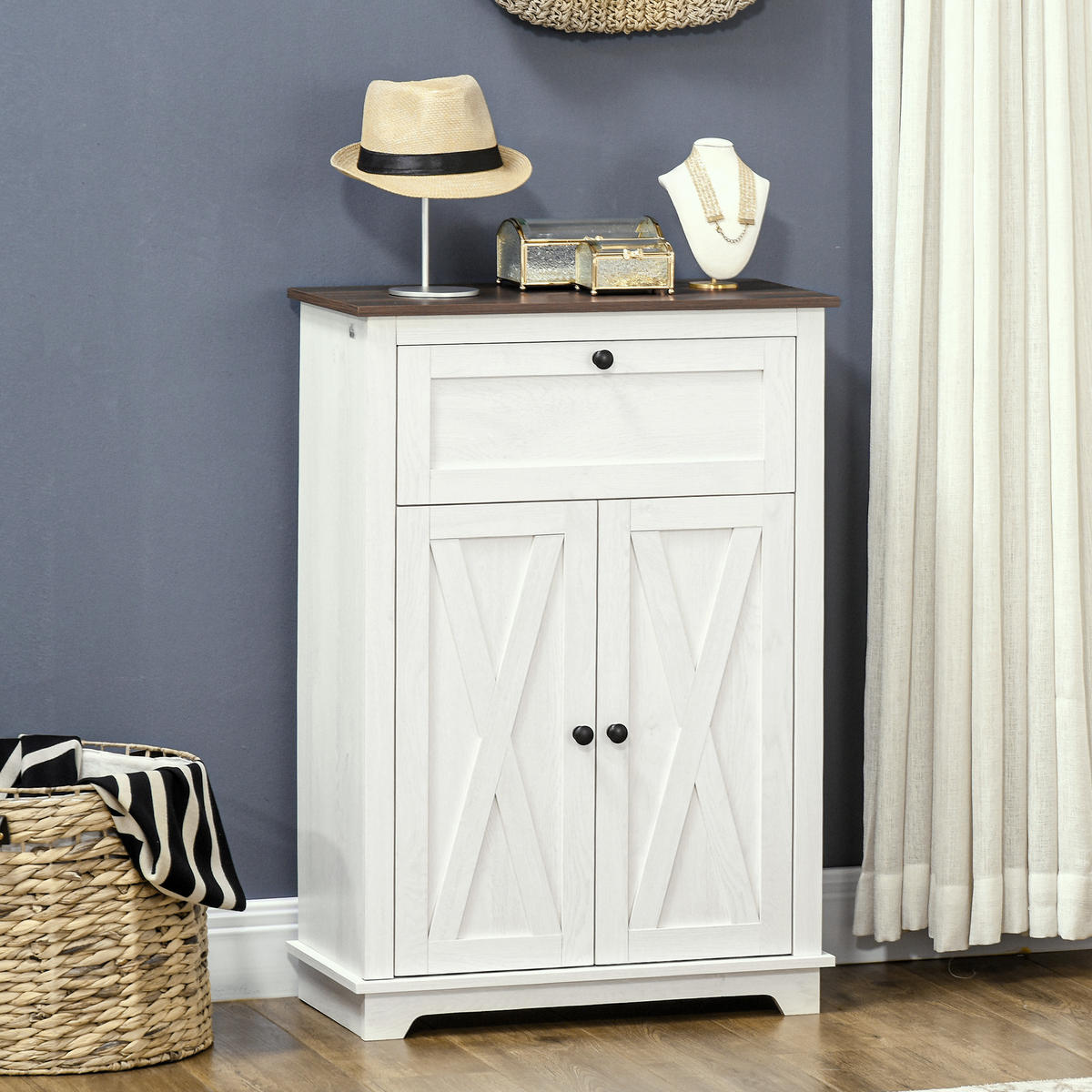 SIDEBOARD Weiß, 2 Türen, 1 Schublade, 60/30/87,5 cm - Weiß, Holz (60/87.5/30cm) - PANGIVO