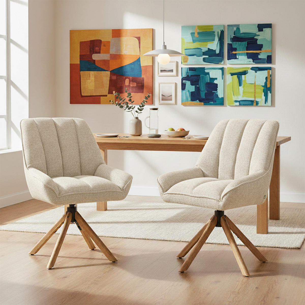 DREHSTUHL Mika-Leon - Honigeiche/Creme, Eichenholz/Holz (60/88/68cm) - DUBI Möbel